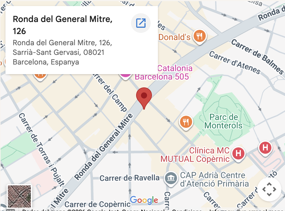 Mapa ubicació MOBACI SL — Ronda General Mitre 126, Barcelona